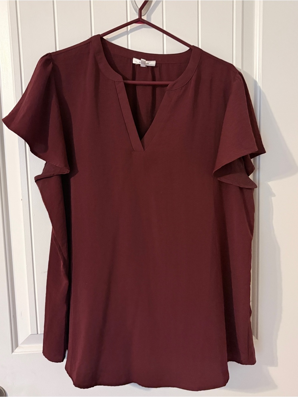 Maurices Burgundy Flutter Sleeve V‑Neck Blouse